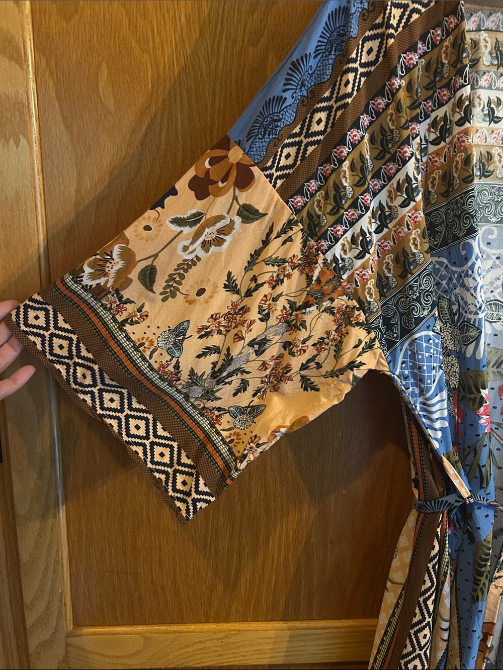 Boho Multi Print Mixed Media Maxi Robe - Picture 3 of 6